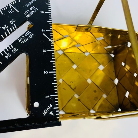Brass Basket Woven Handle Boho Style Trinket Dish Rectangle Catchall Eclectic - Picture 7 of 14
